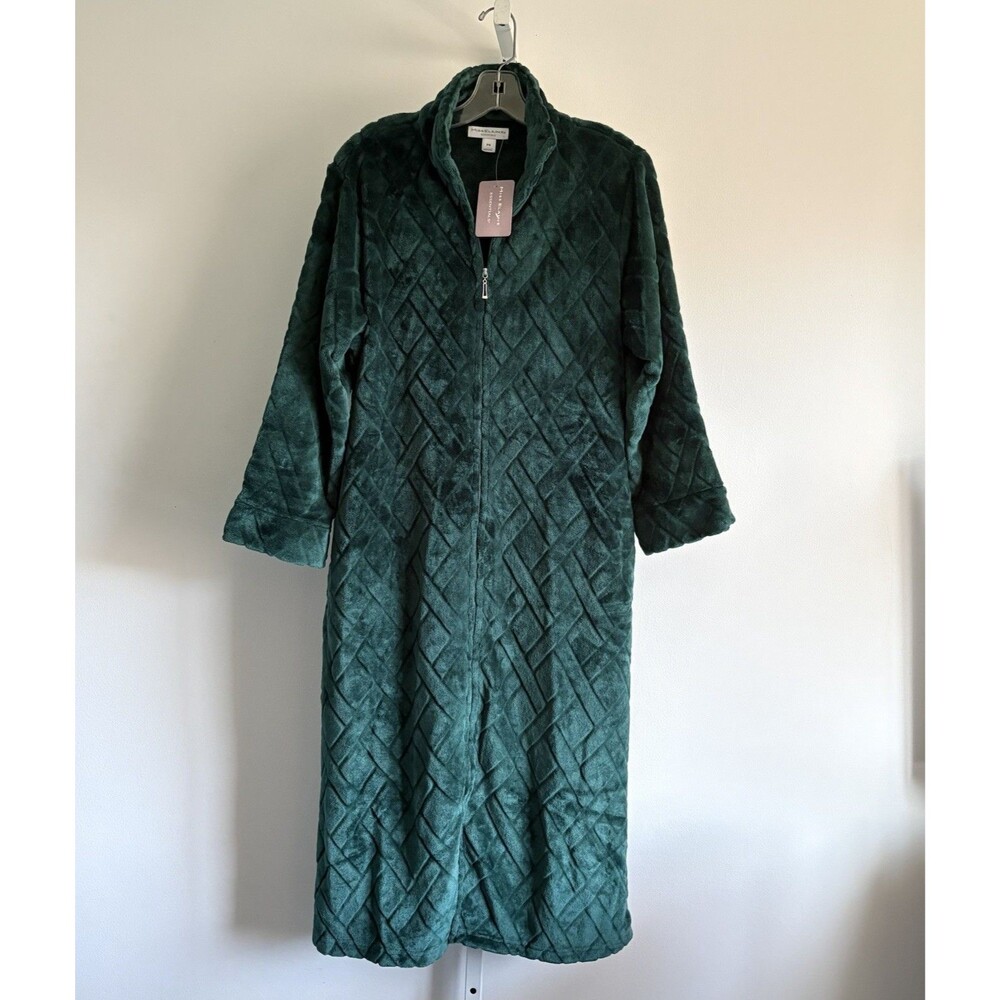 Miss Elaine Emerald Green Plush Long Robe Size Petite Small Zip Front New